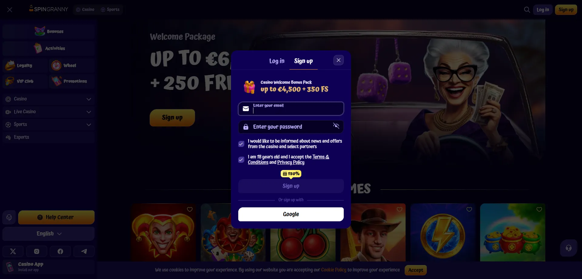 Accedi al tuo account Spingranny Casino — login sicuro per giocatori